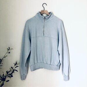 Brandy Melville Light Blue Half Zip Pullover Sweatshirt OSFA